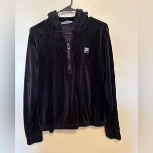 FILA Black‎ Velour Quarter Zip Hoodie L